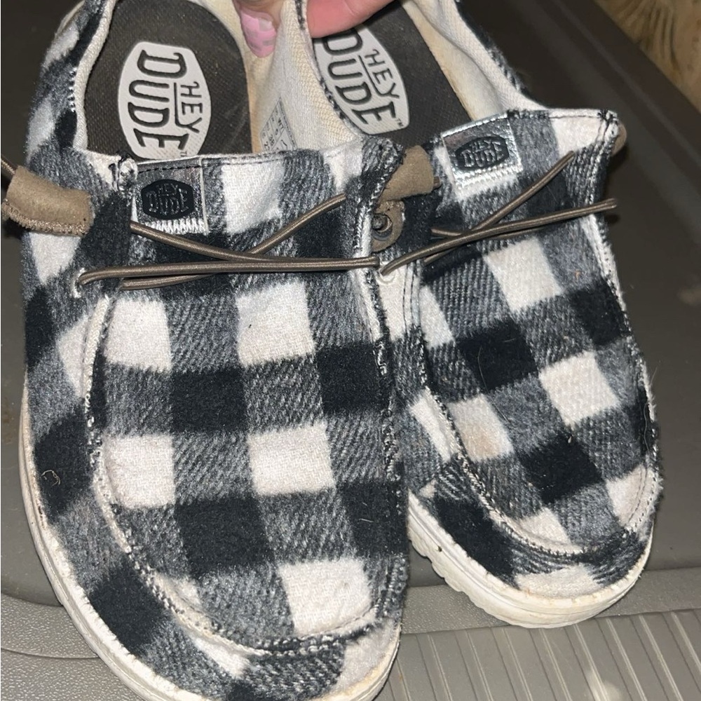 Hey Dude Kids Plaid Black and White Shoes